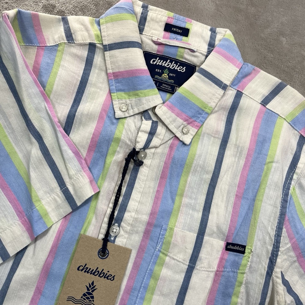 CHUBBIES Friday‎ Shirt S Button Down Men's Soft Serve Striped NWT Beachwear Surf